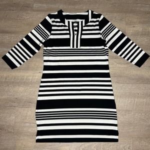 Coolibar Oceanside Black White Striped Tunic Dress UPF 50+ Sun Protection Medium